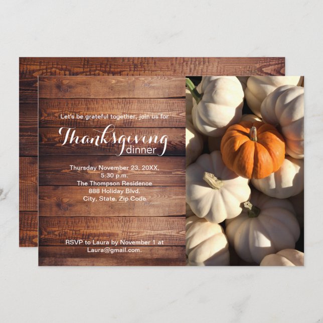Rustic Thanksgiving Dinner Pumpkin Fall Photo Invitation (Front/Back)