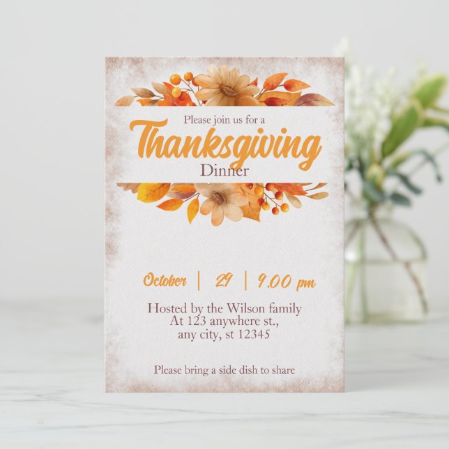 Rustic Thanksgiving Dinner Pumpkin Invitation (Standing Front)