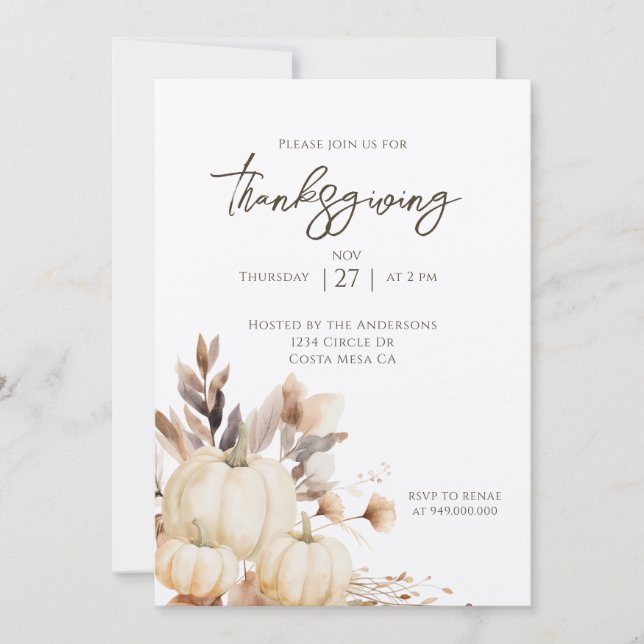 Rustic Thanksgiving Dinner Pumpkin  Invitation (Front)