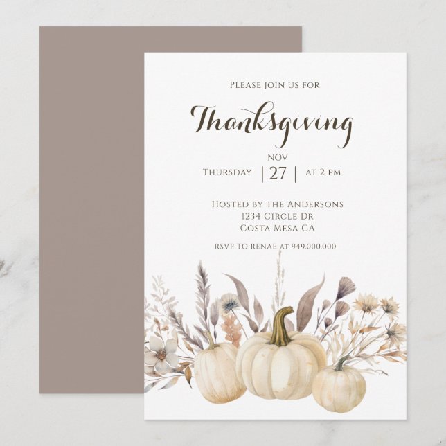 Rustic Thanksgiving Dinner Pumpkin  Invitation (Front/Back)