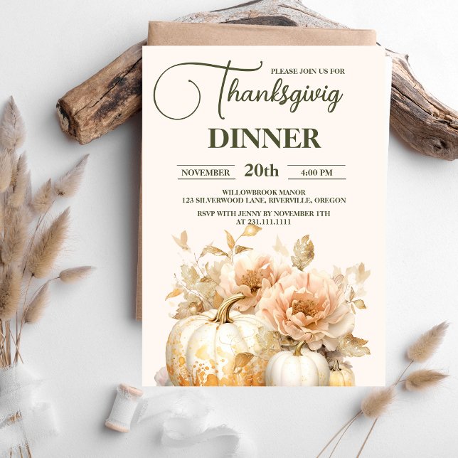 Rustic Thanksgiving Dinner Pumpkin Invitation (Creator Uploaded)