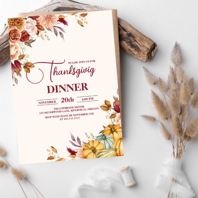 Rustic Thanksgiving Dinner Pumpkin Invitation (Creator Uploaded)