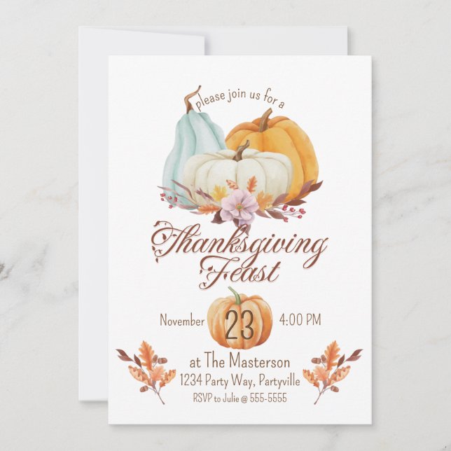 Rustic Thanksgiving Dinner Pumpkin  Invitation (Front)