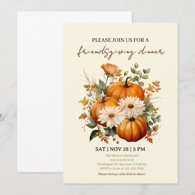 Rustic Thanksgiving Dinner Pumpkin Invite,Friendsg Invitation (Front/Back)