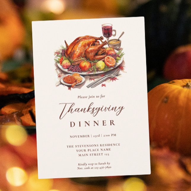 Rustic Thanksgiving Dinner Turkey Invitation (Creator Uploaded)