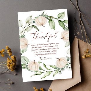 Rustic Thanksgiving Fall Pumpkin Wreath Greenery Holiday Card