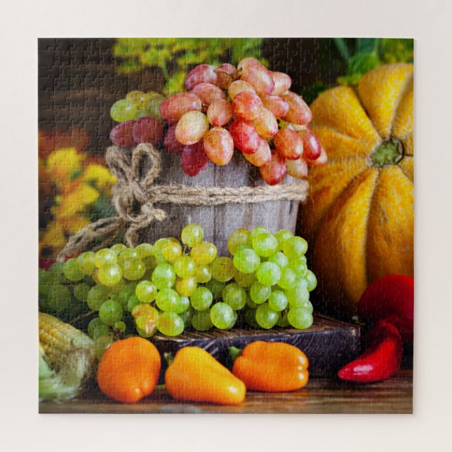 Rustic Thanksgiving Harvest Fruit And Vegetables Jigsaw Puzzle (Vertical)