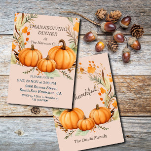 Rustic Thanksgiving Pumpkin Floral Dinner Custom Invitation