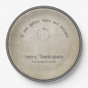 Rustic Thanksgiving pumpkin sketch Paper Plate