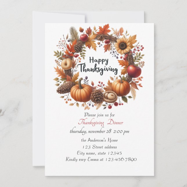 Rustic Thanksgiving Pumpkin Watercolor Autumn Invitation (Front)