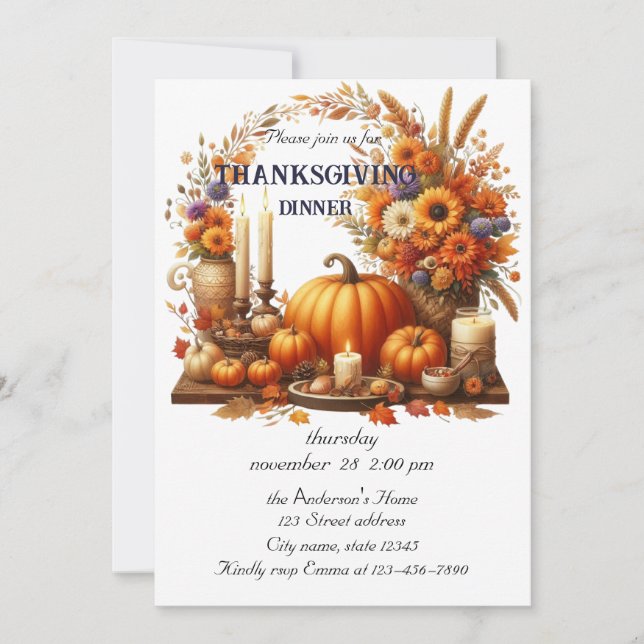 Rustic Thanksgiving Pumpkin Watercolor Autumn Invitation (Front)
