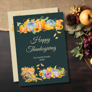 Rustic Thanksgiving Pumpkins Flat Holiday Card