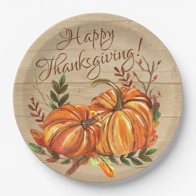Rustic Thanksgiving Pumpkins Paper Plate (Front)