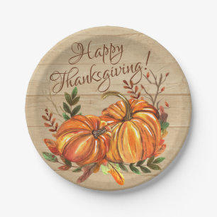 Rustic Thanksgiving Pumpkins Paper Plate