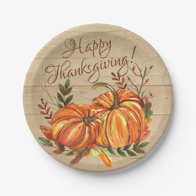 Rustic Thanksgiving Pumpkins Paper Plate (Front)