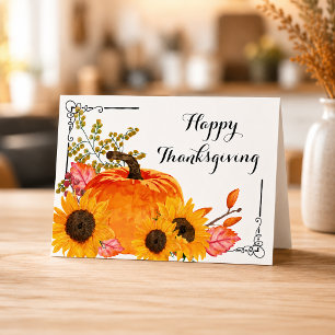 Rustic Thanksgiving Pumpkins Sunflower Card