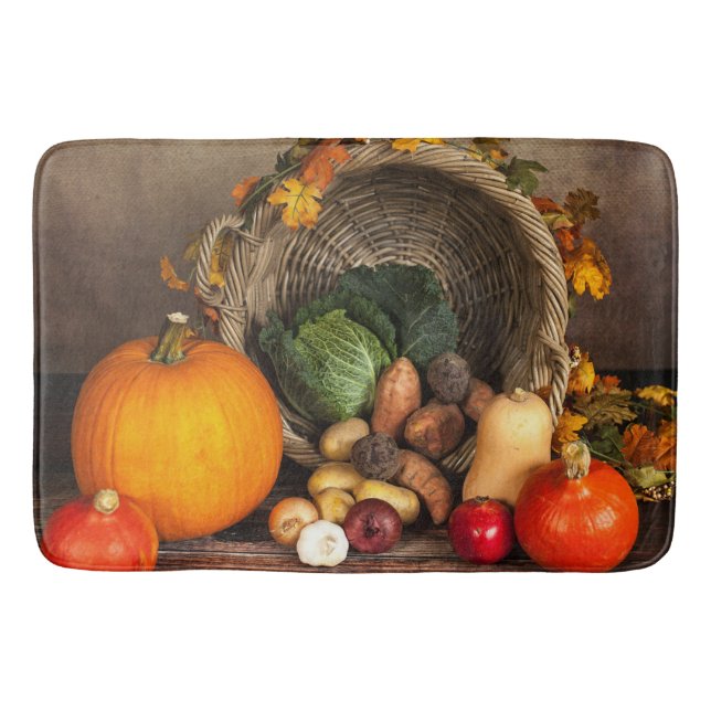 Rustic Thanksgiving Table Bountiful Harvest Bath Mat (Front)