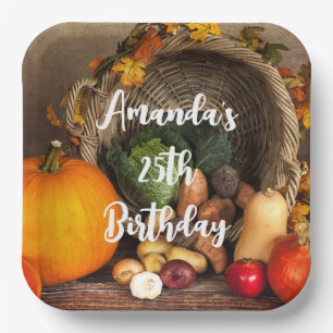 Rustic Thanksgiving Table Bountiful Harvest Paper Plate