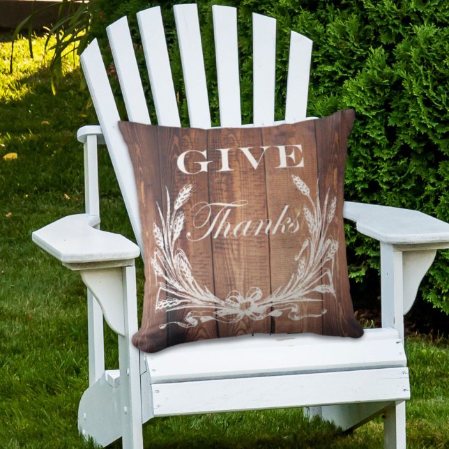 rustic thanksgiving wreath barn wood give thanks cushion (rustic thanksgiving wreath barn wood give thanks outdoor pillow)