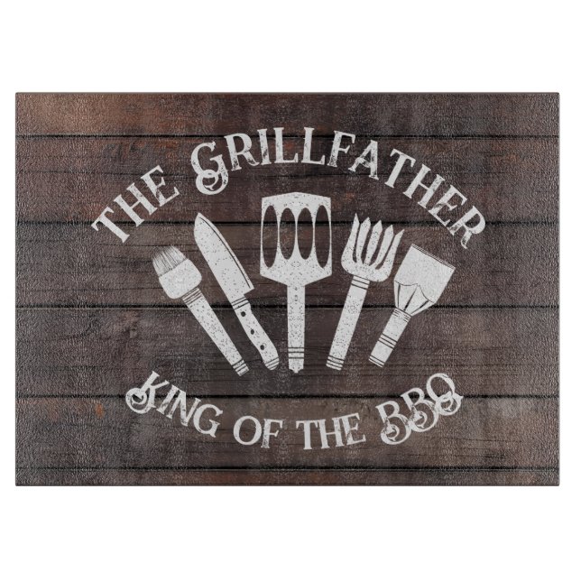 Rustic "The Grillfather: Funny BBQ Gift Cutting Board (Front)