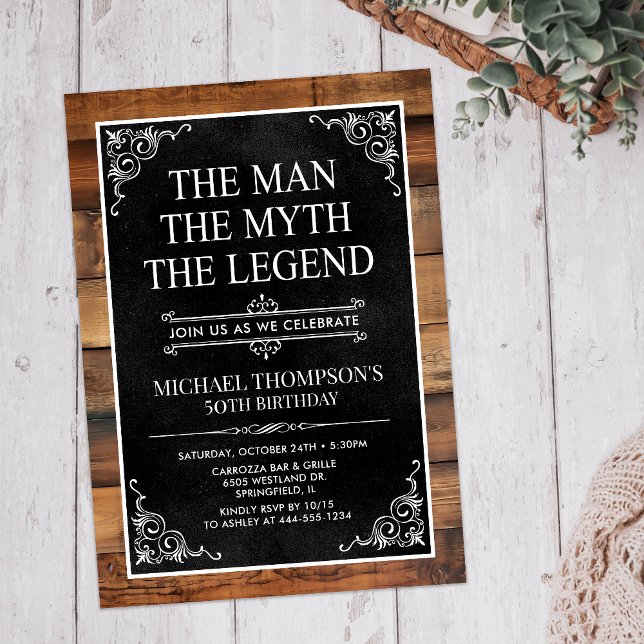 Rustic The Man The Myth The Legend 50th Birthday Invitation (Creator Uploaded)