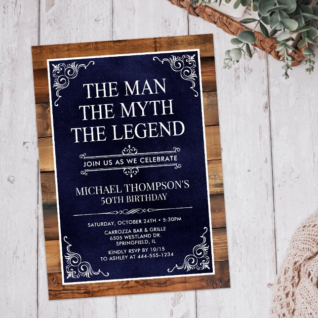 Rustic The Man The Myth The Legend 50th Birthday Invitation (Creator Uploaded)