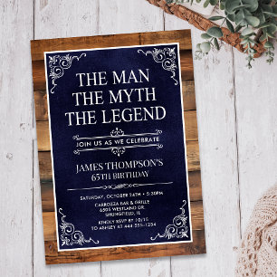 Rustic The Man The Myth The Legend 65th Birthday Invitation