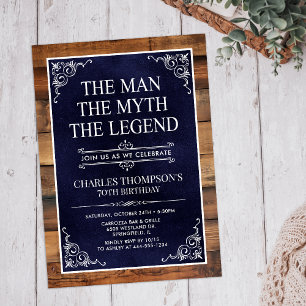 Rustic The Man The Myth The Legend 70th Birthday Invitation