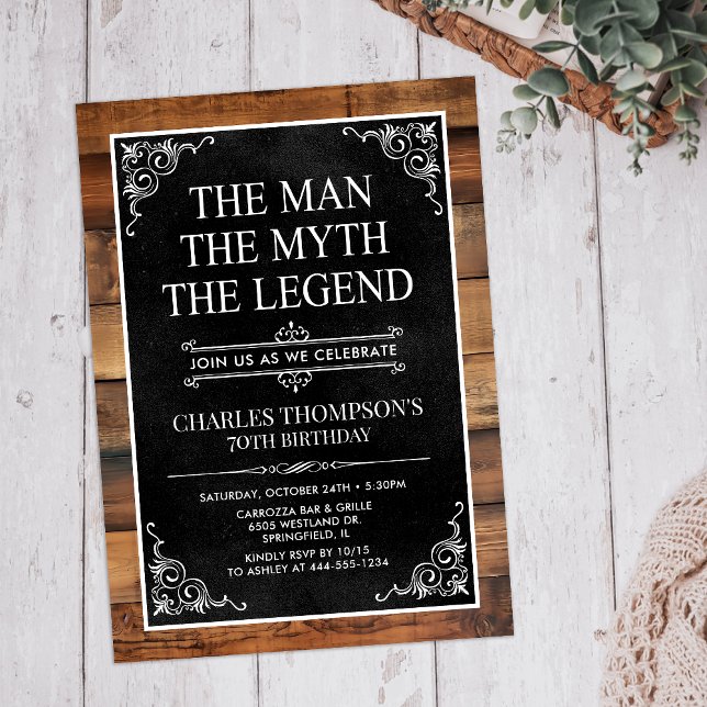 Rustic The Man The Myth The Legend 70th Birthday Invitation (Creator Uploaded)