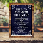Rustic The Man The Myth The Legend 70th Birthday Invitation<br><div class="desc">He IS The Man The Myth The LEGEND! His life has been an amazing adventure and it's time to celebrate his legacy and him. This rustic wood backed textured navy blue paper with white type and and white scrolled corners 70th Birthday invitation is perfect for inviting friends and family to...</div>