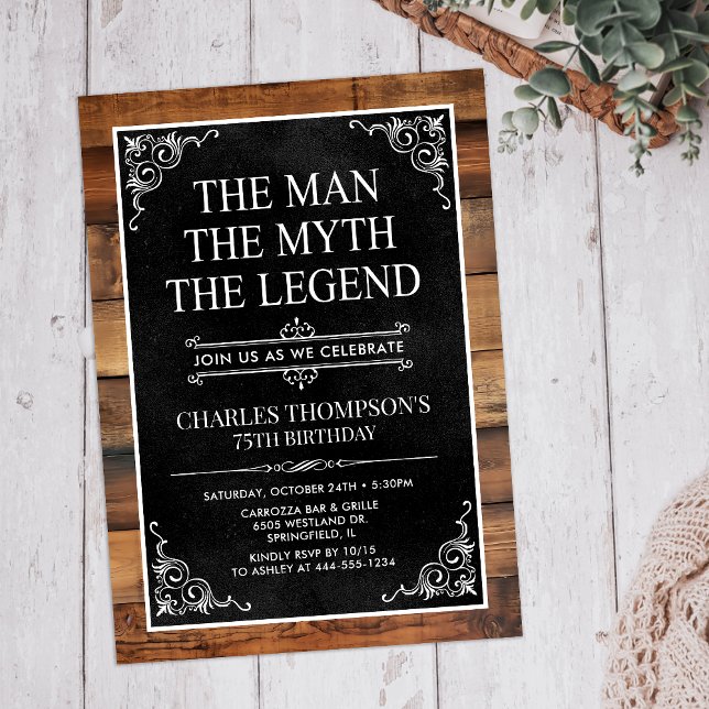 Rustic The Man The Myth The Legend 75th Birthday Invitation (Creator Uploaded)