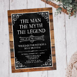 Rustic The Man The Myth The Legend 80th Birthday Invitation<br><div class="desc">He IS The Man The Myth The LEGEND! His life has been an amazing adventure and it's time to celebrate his legacy and him. This rustic wood backed textured black paper with white type and and white scrolled corners 80th Birthday invitation is perfect for inviting friends and family to join...</div>