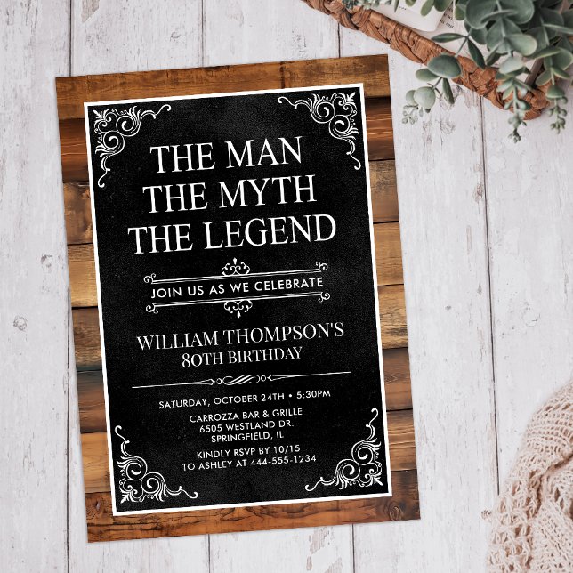 Rustic The Man The Myth The Legend 80th Birthday Invitation (Creator Uploaded)