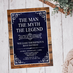 Rustic The Man The Myth The Legend 80th Birthday Invitation
