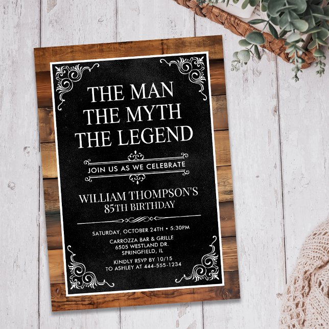 Rustic The Man The Myth The Legend 85th Birthday Invitation (Creator Uploaded)