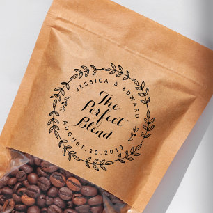 Rustic The Perfect Blend Wedding Coffee Favour Rubber Stamp