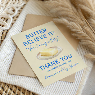 Rustic Theme Butter Yellow Blue Baby Shower Thank You Card