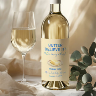 Rustic Theme Butter Yellow Blue Baby Shower  Wine Label