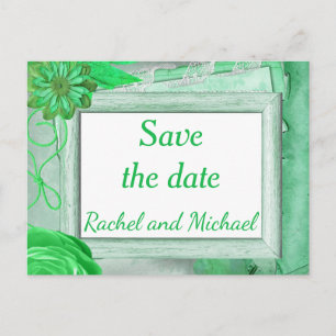 Rustic Theme Green Save the Date Announcement Postcard