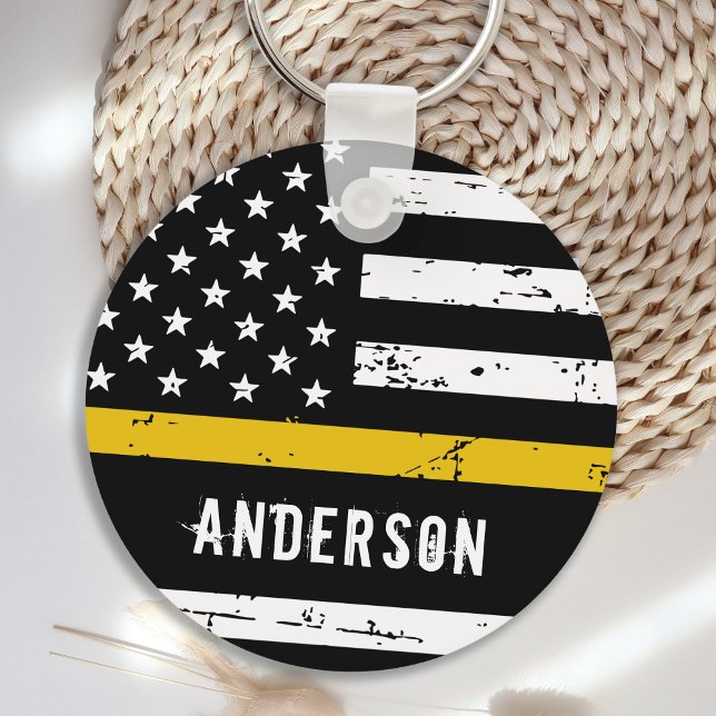 Rustic Thin Gold Line Flag Personalised Dispatcher Key Ring (Creator Uploaded)