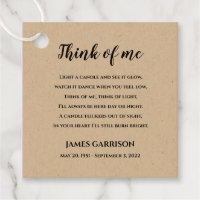 Rustic Think Of Me Poem Celebration of Life Candle
