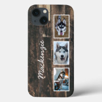 Rustic Three  Photo Wood Collage Name  Case-Mate i