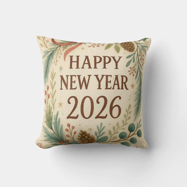 rustic throw pillow for happy new year 2026 (Front)