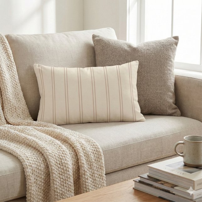 Rustic Ticking Stripe | Hand Drawn Desert Sand Lumbar Cushion (Creator Uploaded)