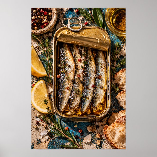 Rustic Tinned Fish and Lemon Kitchen Wall Art (Front)