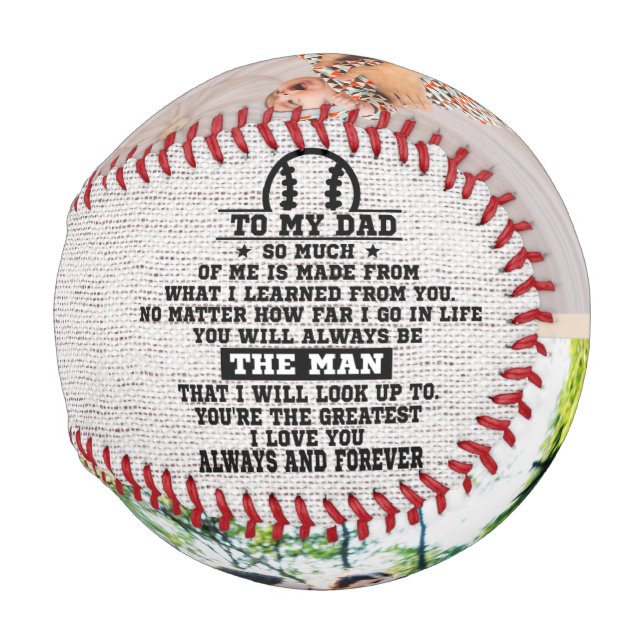 Rustic To My Dad Custom 2 Photo Collage Baseball (Back Left)