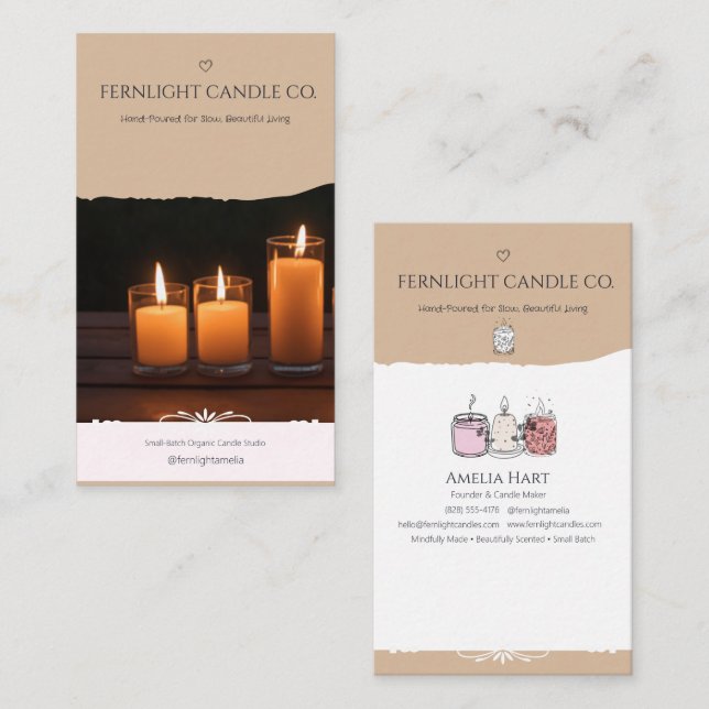 Rustic Torn Paper Candle Maker Business Card (Front/Back)