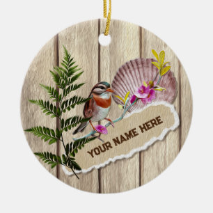 Rustic Torn Paper Wood Oil Paint Personalise Name Ceramic Tree Decoration