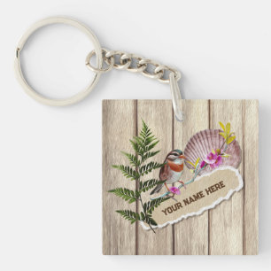 Rustic Torn Paper Wood Oil Paint Personalise Name Key Ring