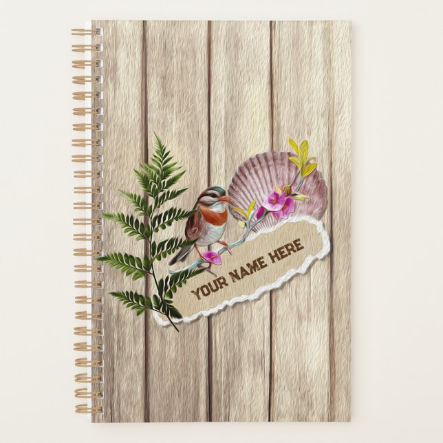 Rustic Torn Paper Wood Oil Paint Personalise Name Planner (Front)
